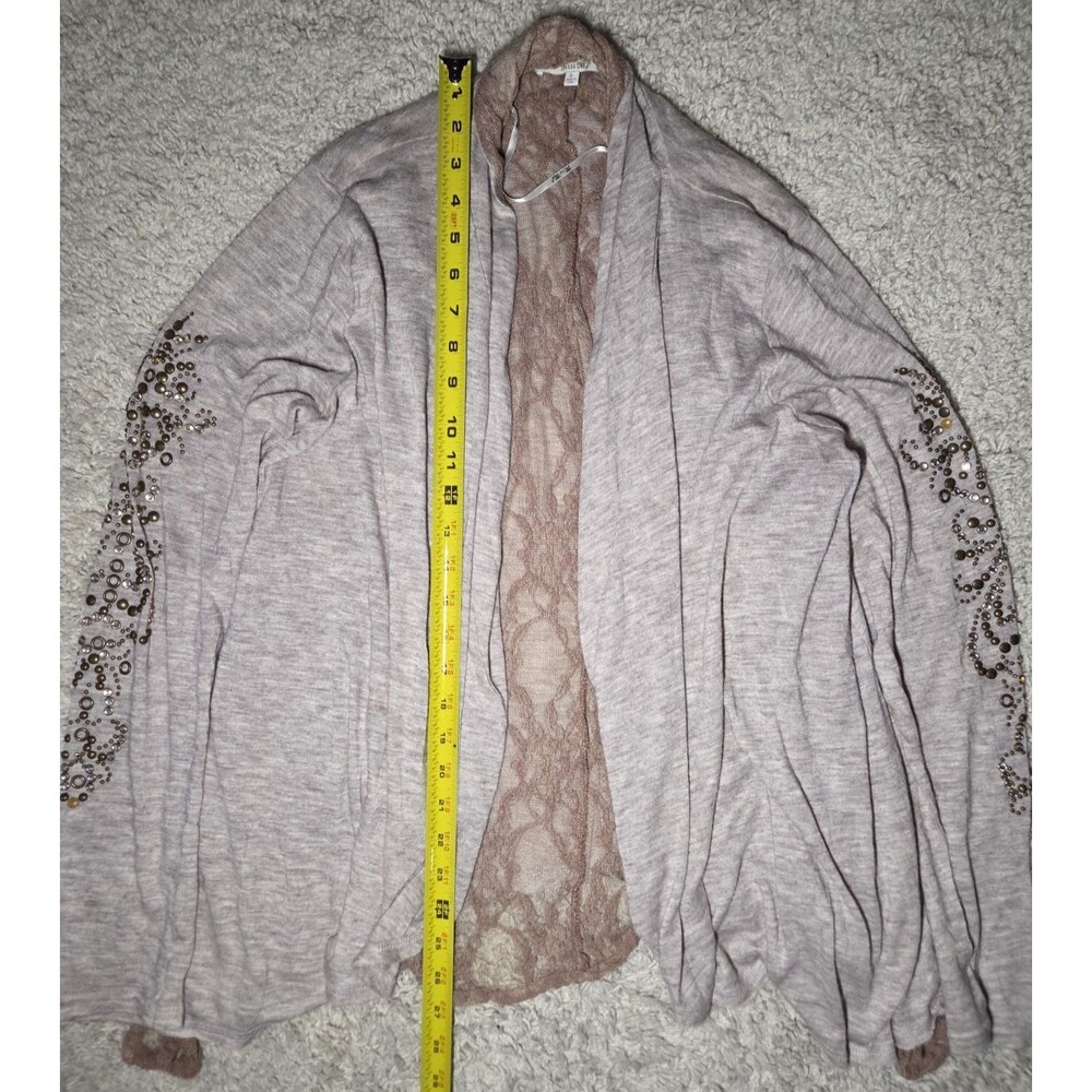 Miss Me Lace Open Front Cardigan Women’s Large Pink Embellished Lightweight